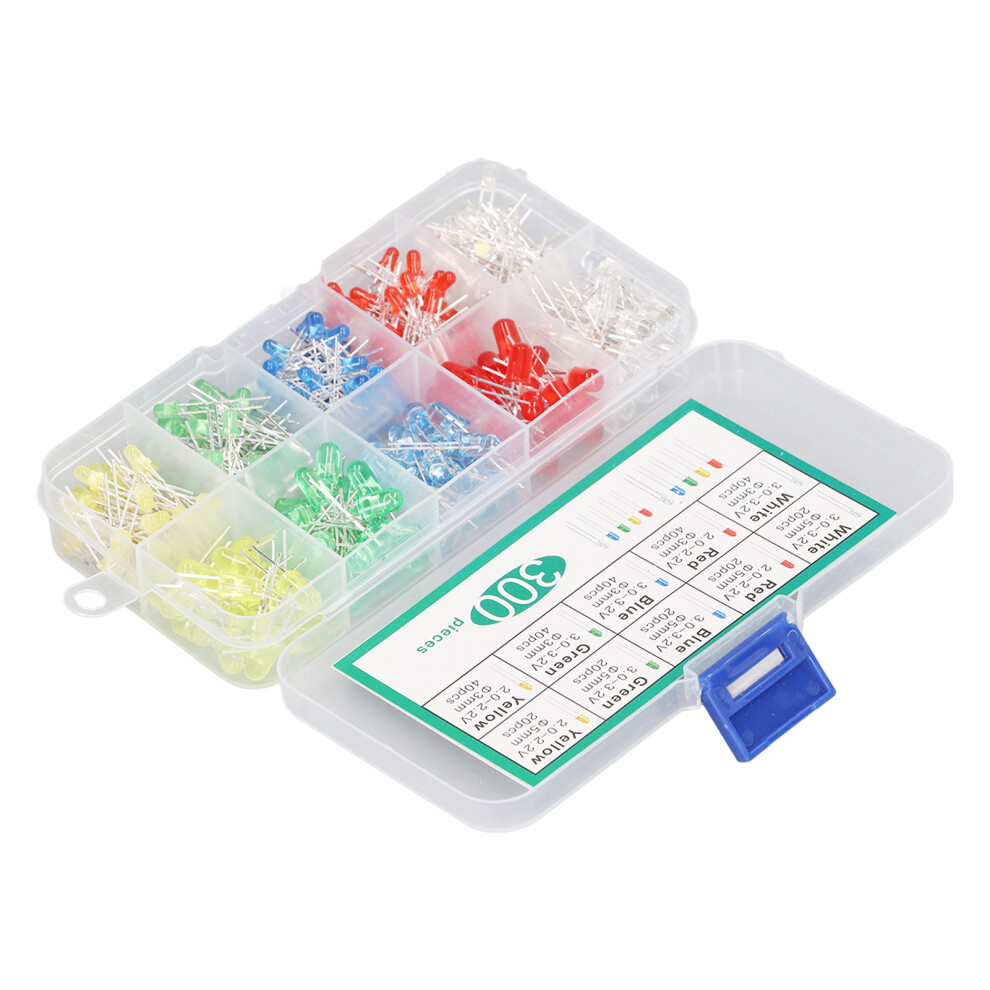 300Pcs Led Light Emitting Diode 5 Colors 3Mm 5Mm Heat Resistant Led Circuit Assorted Kit For Industry 4271317859872