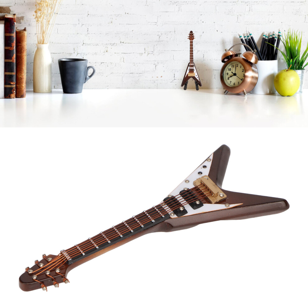 Wooden Miniature Electric Guitar Model with Stand and Case Coffee Mini Musical Instrument Model Decoration 10cm-image-OPC-PHS6XY6-NEW