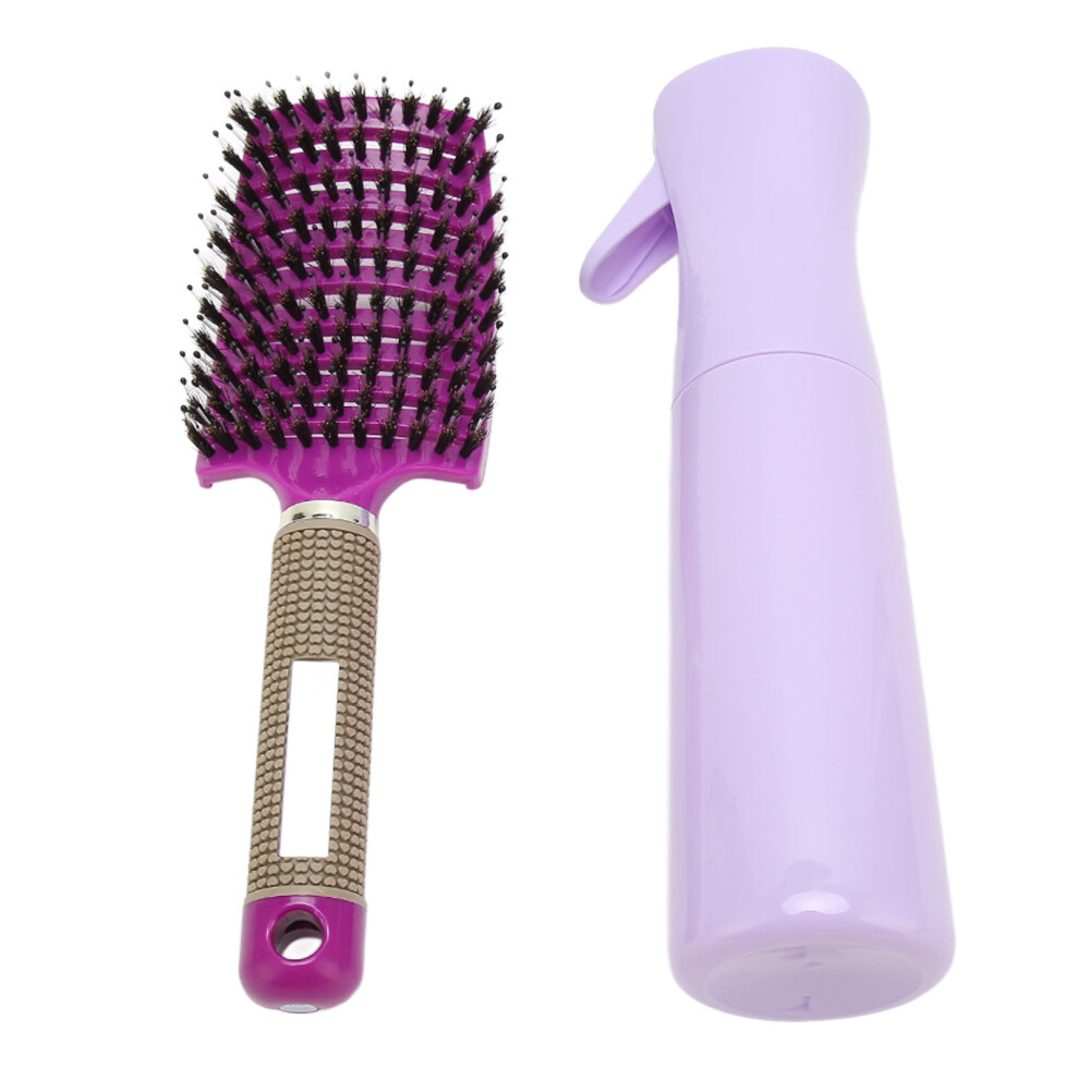 Unisex Pink Hair Detangling Brush Rounded Teeth Hollow Out Dry Wet Use Curved Vented Hair Styling Comb With Spray Bottle