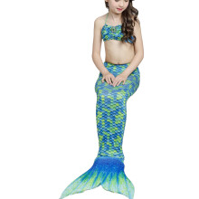 Girl Fish Tail Swimsuit Tie Halter Neck Slim Fit Soft Flexible Children 3 Piece Swimwear Set for Pool Party Beach Green 130cm/51.2in