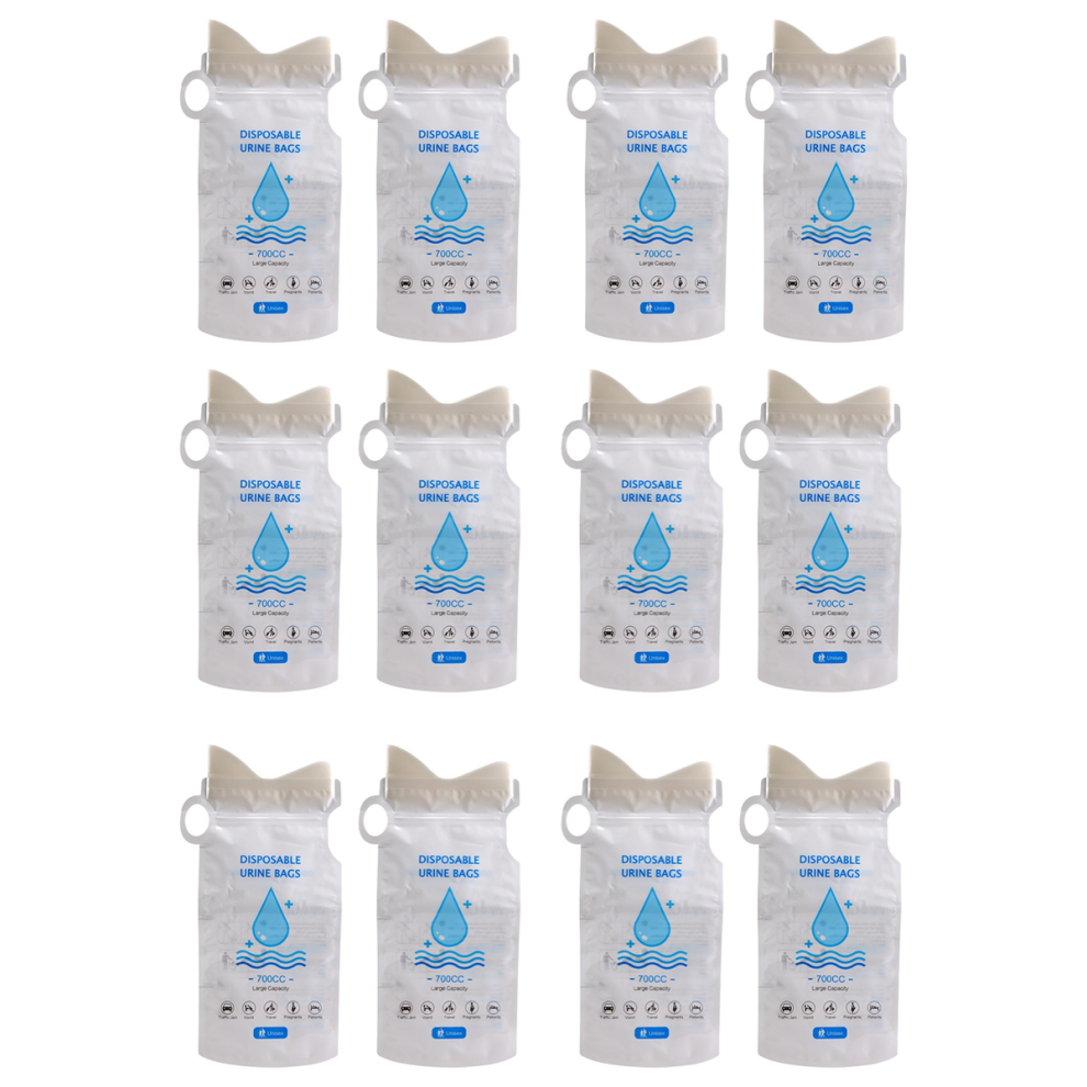 Lot de 12 poches à urine jetables de 700 ml, portables et étanches, pour toilettes, camping, voyage et randonnée, pour femmes, hommes et enfants