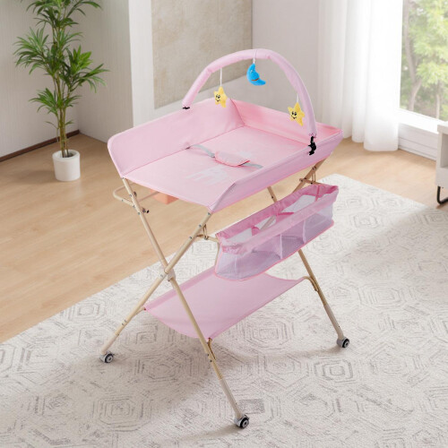 Living And Home (Pink) Versatile Folding Baby Changing Table with Toys 2