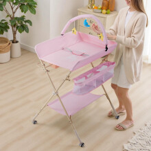 (Pink) Versatile Folding Baby Changing Table with Toys