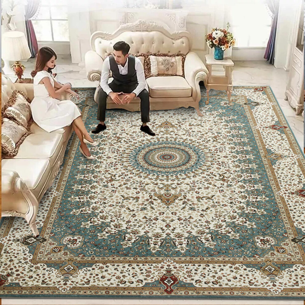 Oxford Homeware (Willow Teal, 200 X 290 Cm (6 Ft. 7 In X 9 Ft. 6 In)) Traditional Nonslip Rugs Extra Large Area Rug Living Room Bedroom Carpets Multicoloured