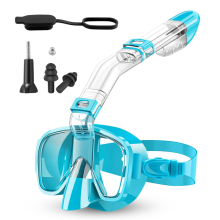 Conjunto de máscara de mergulho dobrável com suporte para câmera e seco, equipamento profissional antiembaçante para mergulho com snorkel - verde