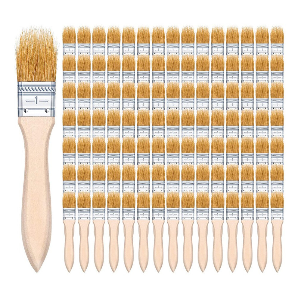 100Pcs 1 Inch Chip Paint Brushes Bulk, Small Brush Brick Stain Paintbrushes Bristle Wood For Acrylic Paint, Crafts 4851034685864