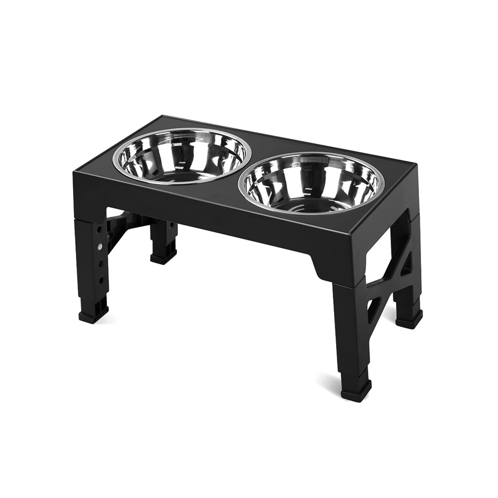 Verhoogde Hondenvoerbak Met 2 Roestvrijstalen Voerbakken, Verstelbaar In Hoogte 5, Voor Kleine En Grote Honden, Zwart-image