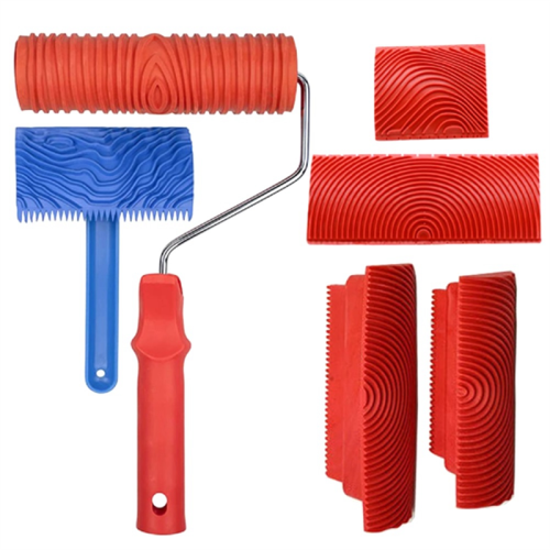 6Pcs Handheld Wood Grain Tool,Art Paint Red Tool Rubber Puller Basics Graining Set