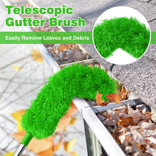 Gutter Cleaning Brush Roofing Tool with Telescopic Extendable Pole 8.2Ft Guard Cleaner Easy Remove Leave, green 2