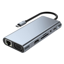 11-in-1 USB-C Hub Docking Station mit 4K-Kompatibilität, VGA, USB 3.0-Port, PD, RJ45 Ethernet, SD/TF-Kartenleser