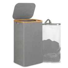 110L Laundry Hamper with Handle and Lid, Basket Organizer Removable Inner Bag for Clothes Toys Grey