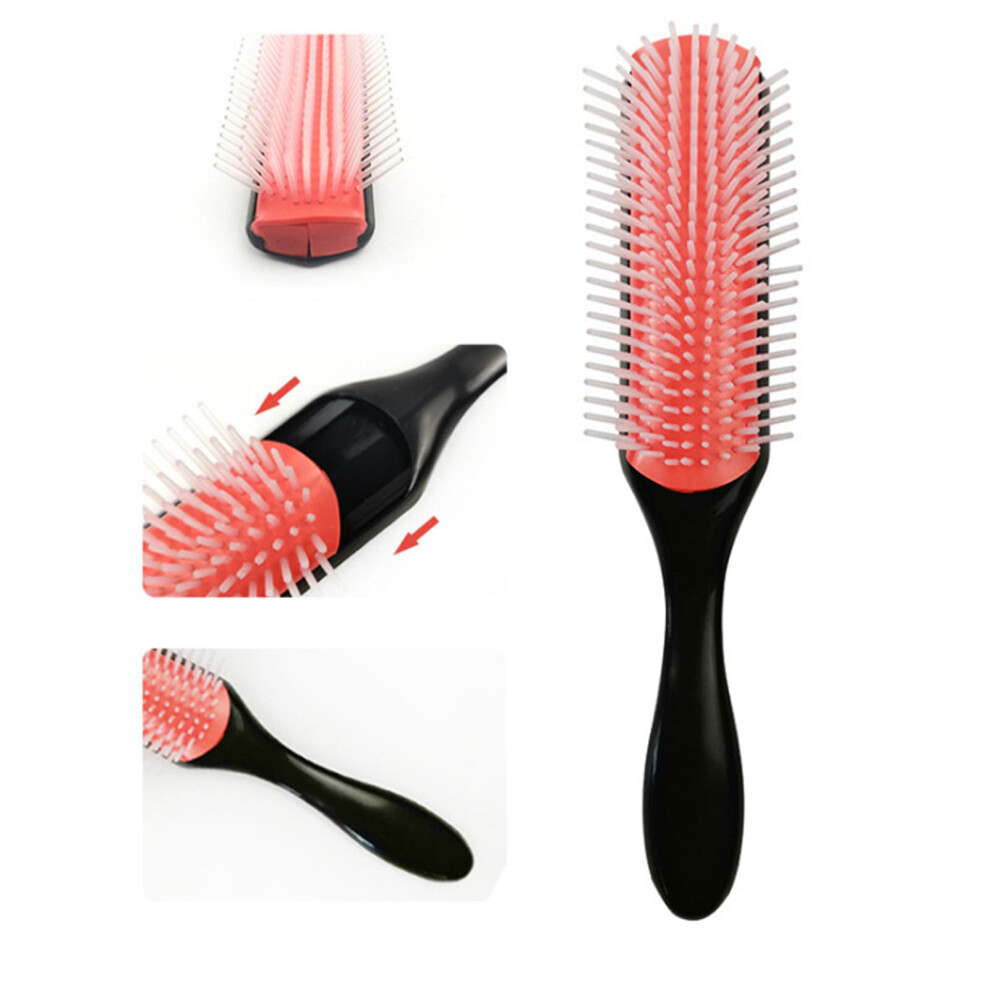 2 Pcs 9 Rows Hair Brush Nylon Bristle Styling Brush Curly Hair Detangling Brush for Separating Shaping Defining Curls