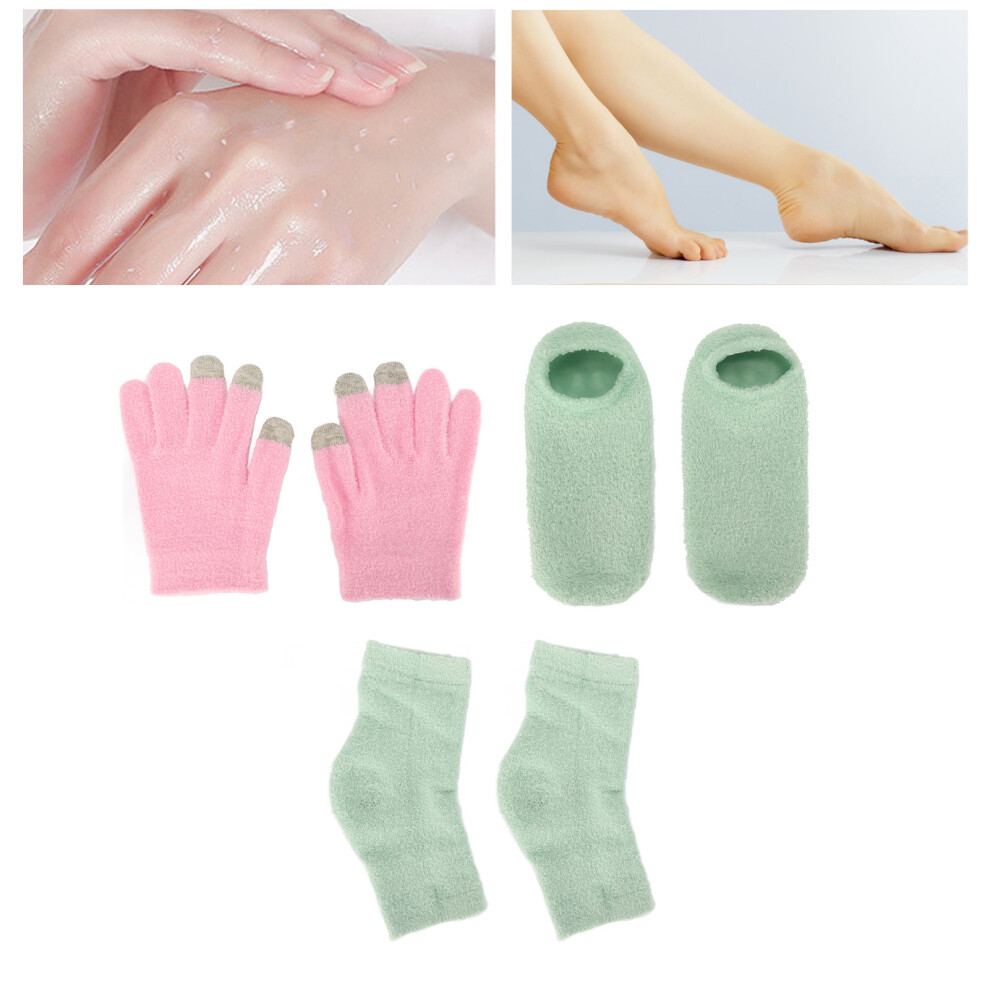 Pink/Green Hydrating Toeless Sock Gloves Touch Screen Moisturizing Reusable Gel Lotion Sock Set For Cracked Dry Skin