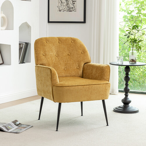 Living And Home (Yellow) Modern Chenille Upholstered Leisure Chair