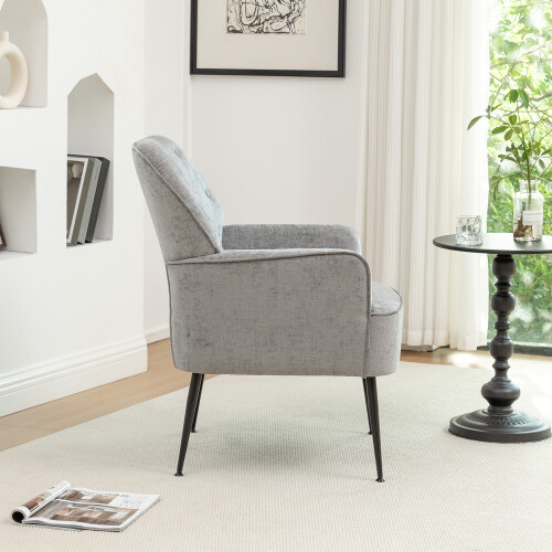 Living And Home (Grey) Modern Chenille Upholstered Leisure Chair 2