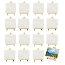 16 peças de mini telas de 4 x 4 polegadas com cavalete para pintura infantil