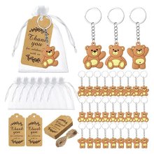 20 bucăți suveniruri pentru baby shower - breloc urs cadou în pungă de organza