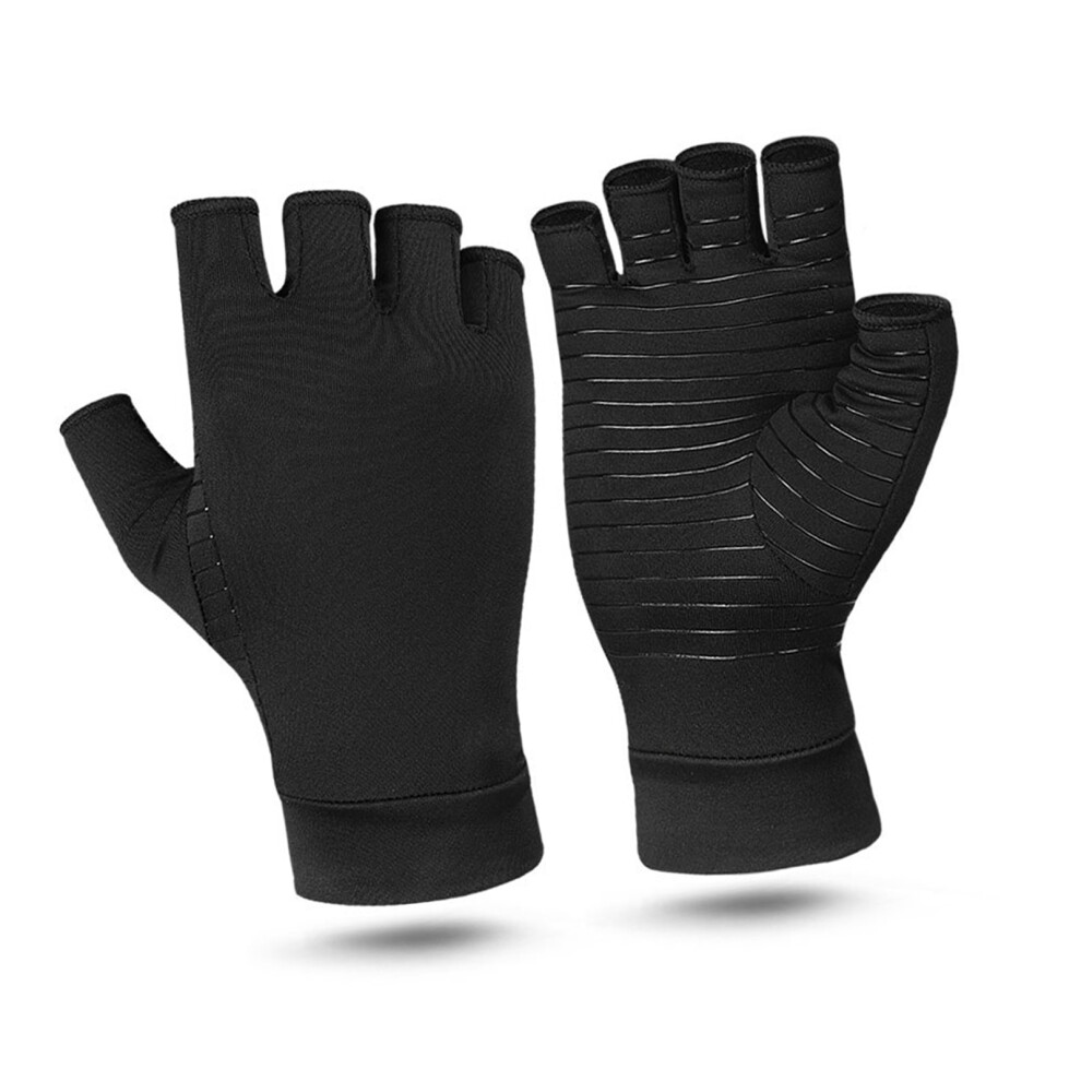 Copper Compression Arthritis Gloves Anti Slip Copper Infused Fingerless Gloves for Men Women Black M