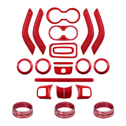 Kit de garnitures décoratives intérieures de voiture, 21 pièces, rouge
