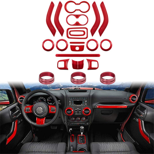 Kit de garnitures décoratives intérieures de voiture, 21 pièces, rouge 2