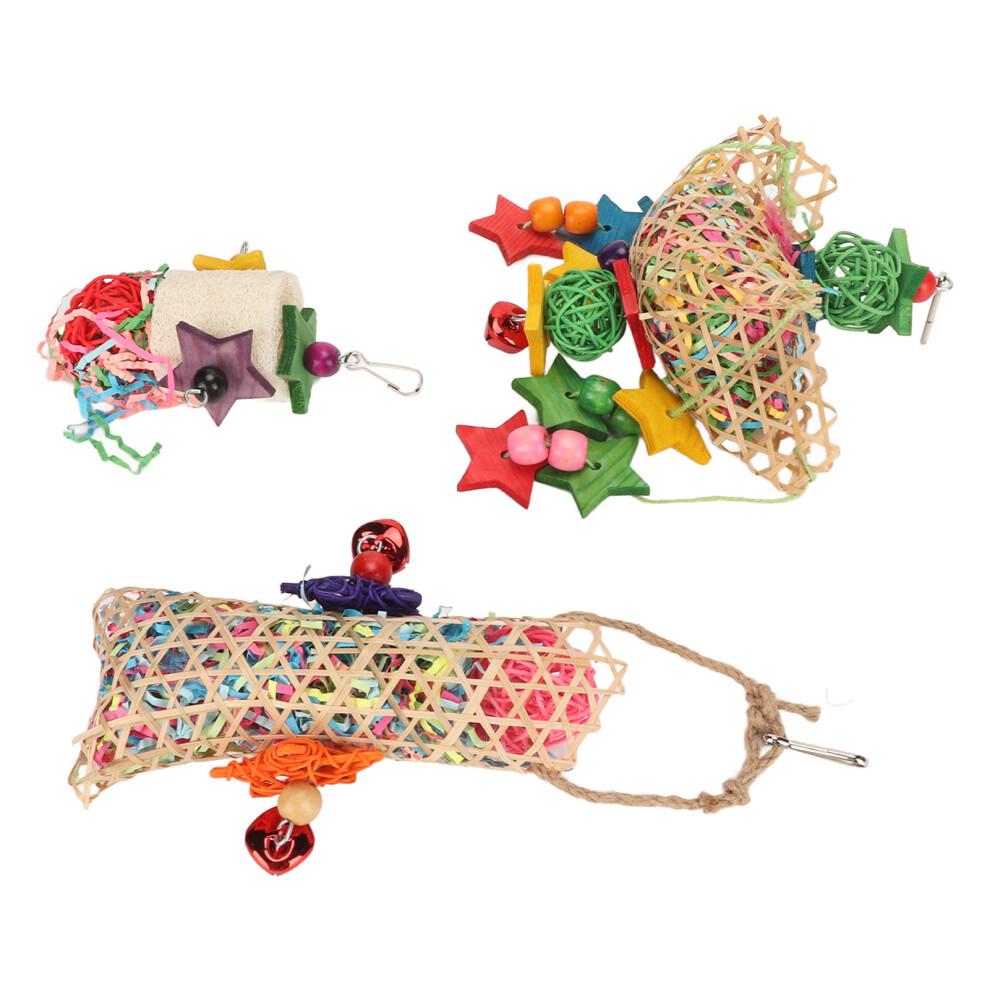 3pcs Parrot Shredding Chew Toy Bamboo Net Rattan Loofah Bird Chew Toy for Finch Budgie Parakeets Cockatiels