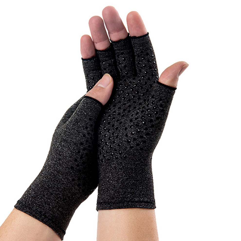 Black 1 Pair Compression Arthritis Gloves Half Finger Bike Bicycle Gloves For Women Men Dispensing Palm Circumference 17Cm Glove Length 22C