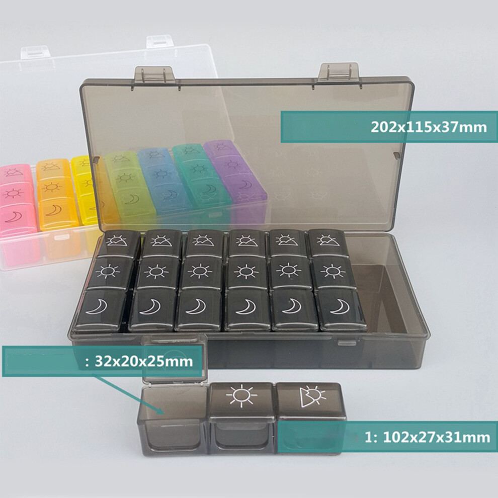Black 21 Grids Large Capacity Medicine Case Weekly Tablet Organizer Portable Tablet Box