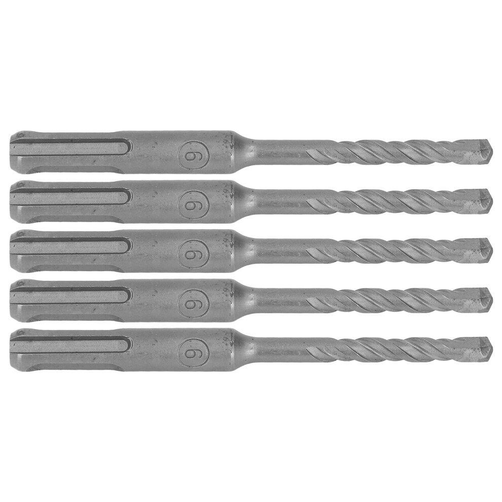 5Pcs Rotary Hammer Drill Bit Cemented Carbide Tip Spiral 2 Flutes Impact Drill Bit For Brick Stone 110Mm 6Mm/0.24In Open Diameter 8401317929756