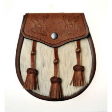 Khaki Brown Pig Skin Celtic Embossed Semi Dress Day Sporran with Matching Sporra