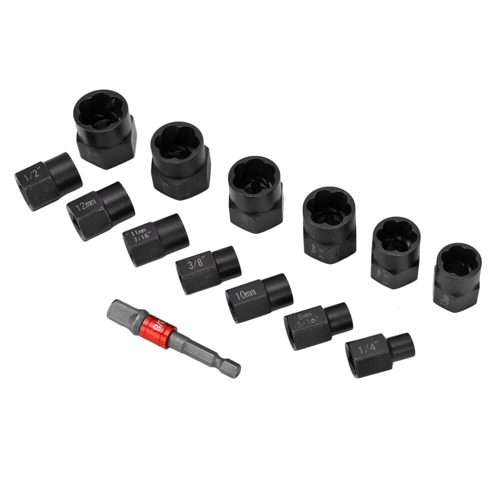 14Pcs Nut Remover Extractor Kit 3/8In Damaged Rusty Bolt Removal Hex Screw Socket 8421317940346