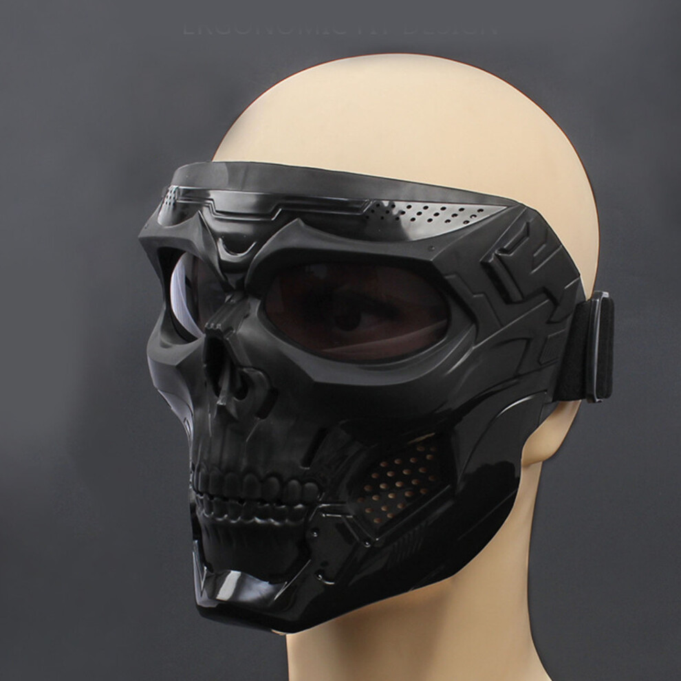 Motorcycle Goggles Mask Skull Shape Racing Goggles With Adjustable Non Slip Strap For Offroad Cycling Transparent Lens Black 7891317951023