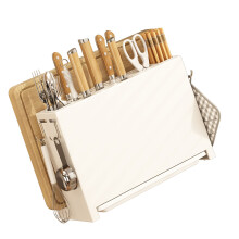 Kitchen Knife Drying Holder Integrated Chopsticks Cutting Board Storage Rack Organizer White
