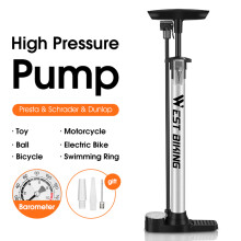 Hochdruck-Fahrradfußpumpe mit Manometer, 465x160mm, Silber, 140 PSI