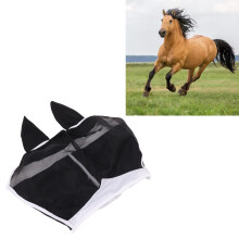 Horse Fly Mask All Round Mesh Breathable Fly Mask Elastic UV Protection Horse Face Mask with Ears Black L 45x54cm / 17.7x21.3in