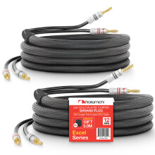 (12 AWG (3.0m), Black) Nakamichi Excel Series 24k Gold Plated Banana Plug with 12AWG CL2 Rated Speaker Cable 99.9% OFC Heavy Duty Braided for Amplifier Hi-Fi, 2-Pack