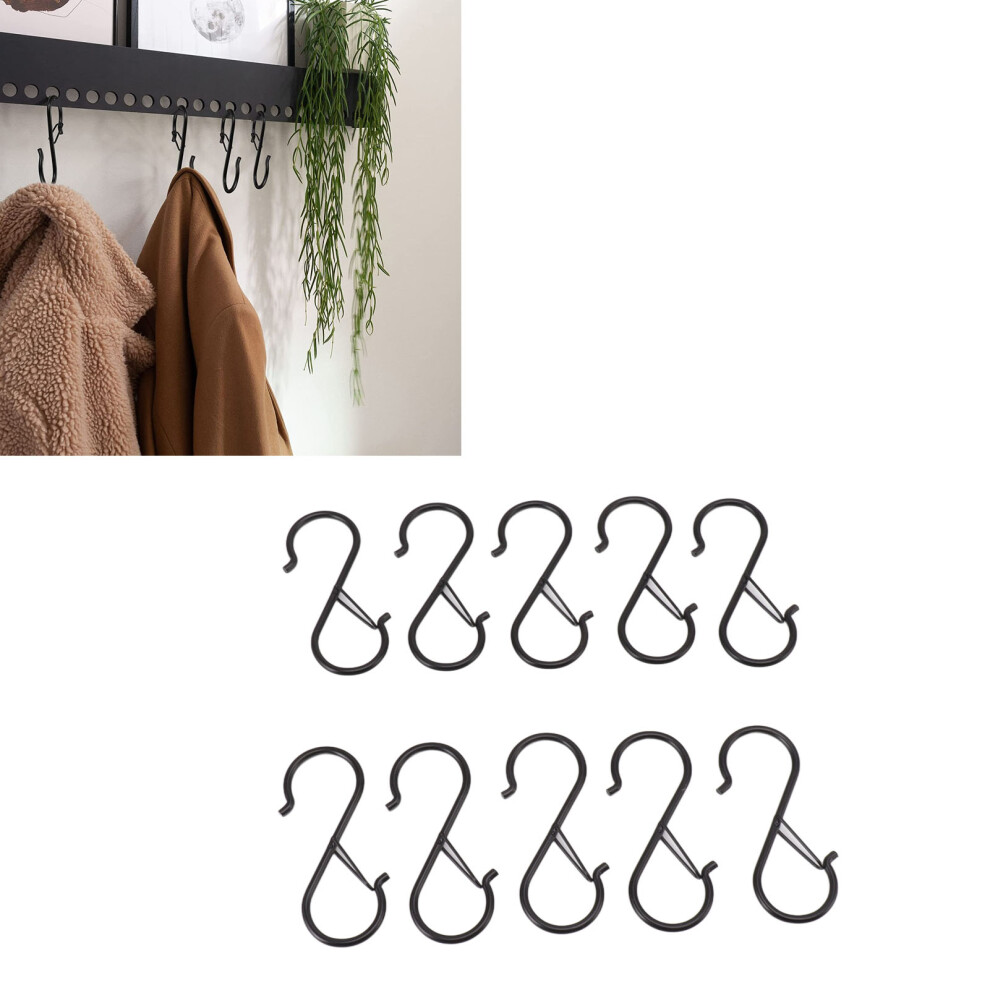 10Pcs S Shaped Hook Hanging Hooks Iron With Safety Buckle For Closet Kitchen Home 3271317969756