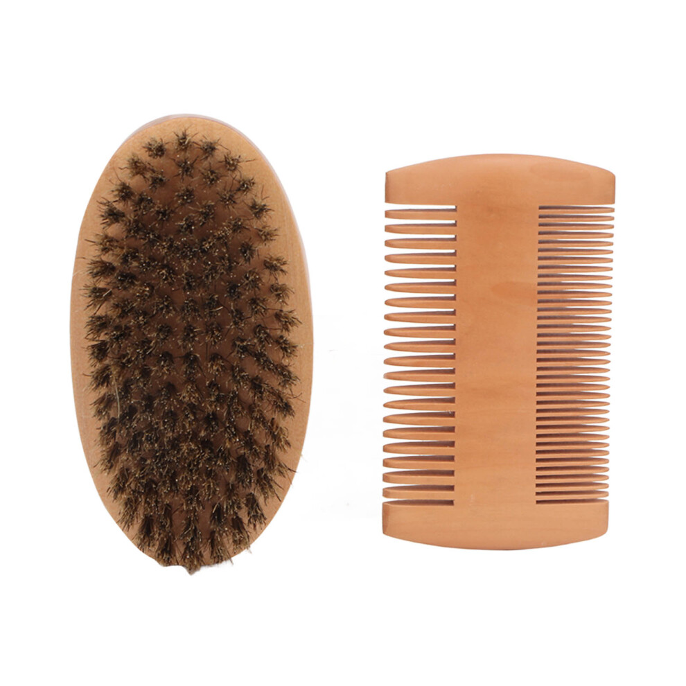 Beard Brush Comb Kit Wood Double Side Comb Soft Brush Styling Shaping Trimming Beard Grooming Kit for Men