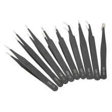 9 Stück Edelstahl Anti-Rutsch Punktierte Gebogene Pinzette für Handyreparatur