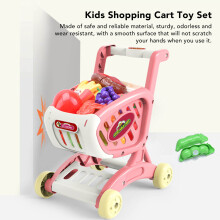 Kids Grocery Cart Play Set Fruit Vegetables Food Items Educational Bright Color Shopping Cart Toy Set Pink