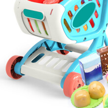 Kids Grocery Cart Play Set Fruit Vegetables Food Items Educational Bright Color Shopping Cart Toy Set Blue