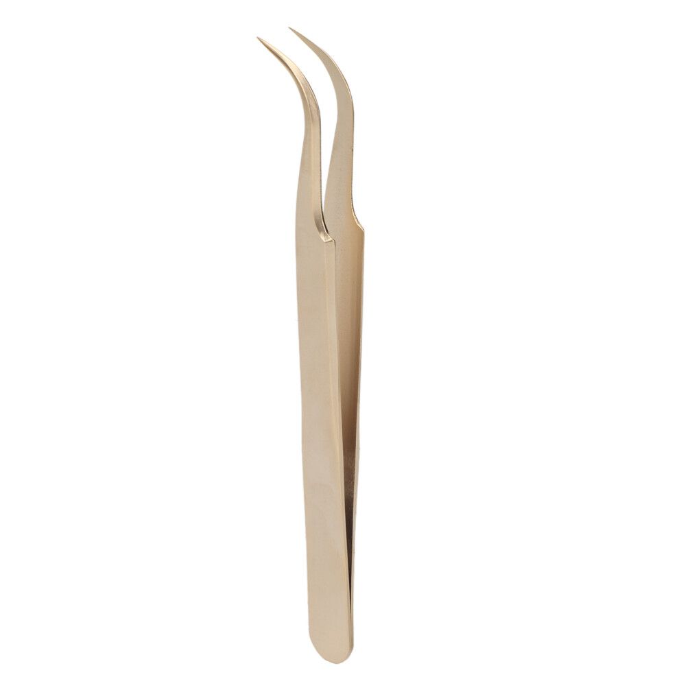 Golden Stainless Steel Eyelash Tweezer Professional Lash Extension Tweezer Application For Nail Pearl Curved Tweezer