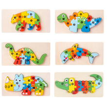 6Pcs Wooden Animal Matching 3D Puzzle Educational Interesting Animal Matching Jigsaw Puzzle Toys