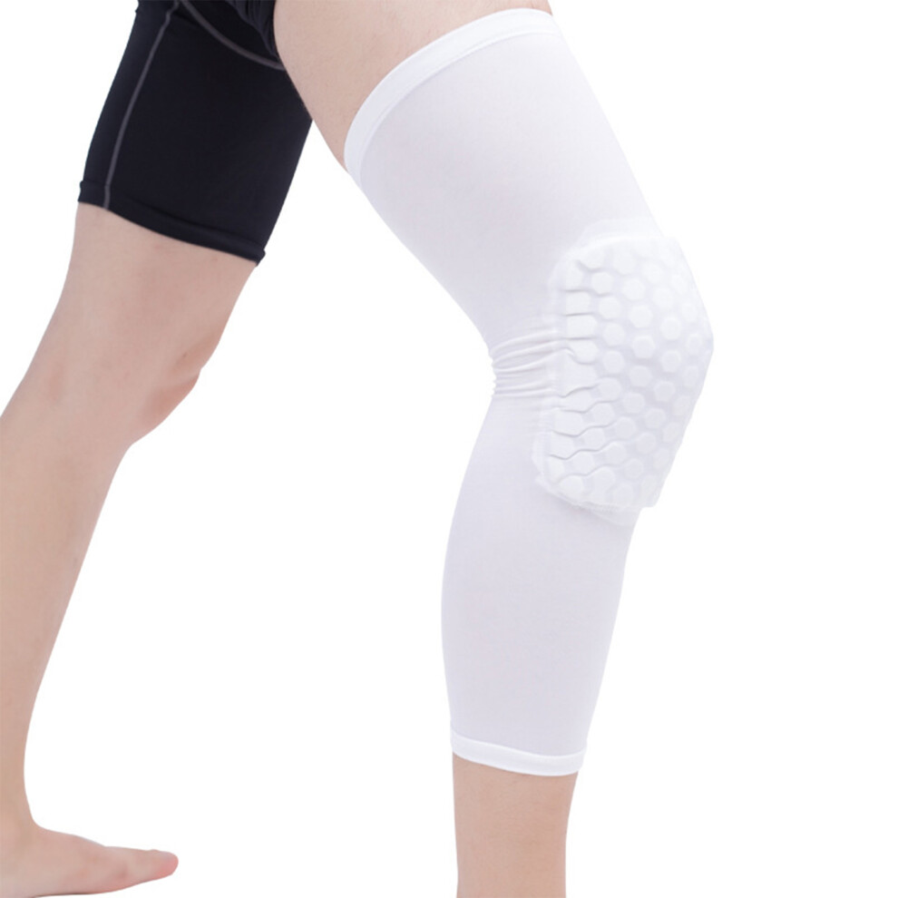 White 2Pcs Knee Brace Unisex Lengthened Honeycomb Anti Collision Compression Knee Sleeve For Basketball M For 160Â175Cm Height