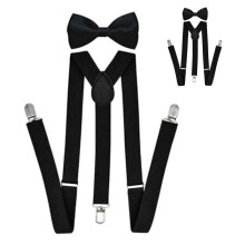 Schwarzes elastisches Seidenschleifen-Hosenträger-Set für Männer, verstellbar mit Clipverschluss