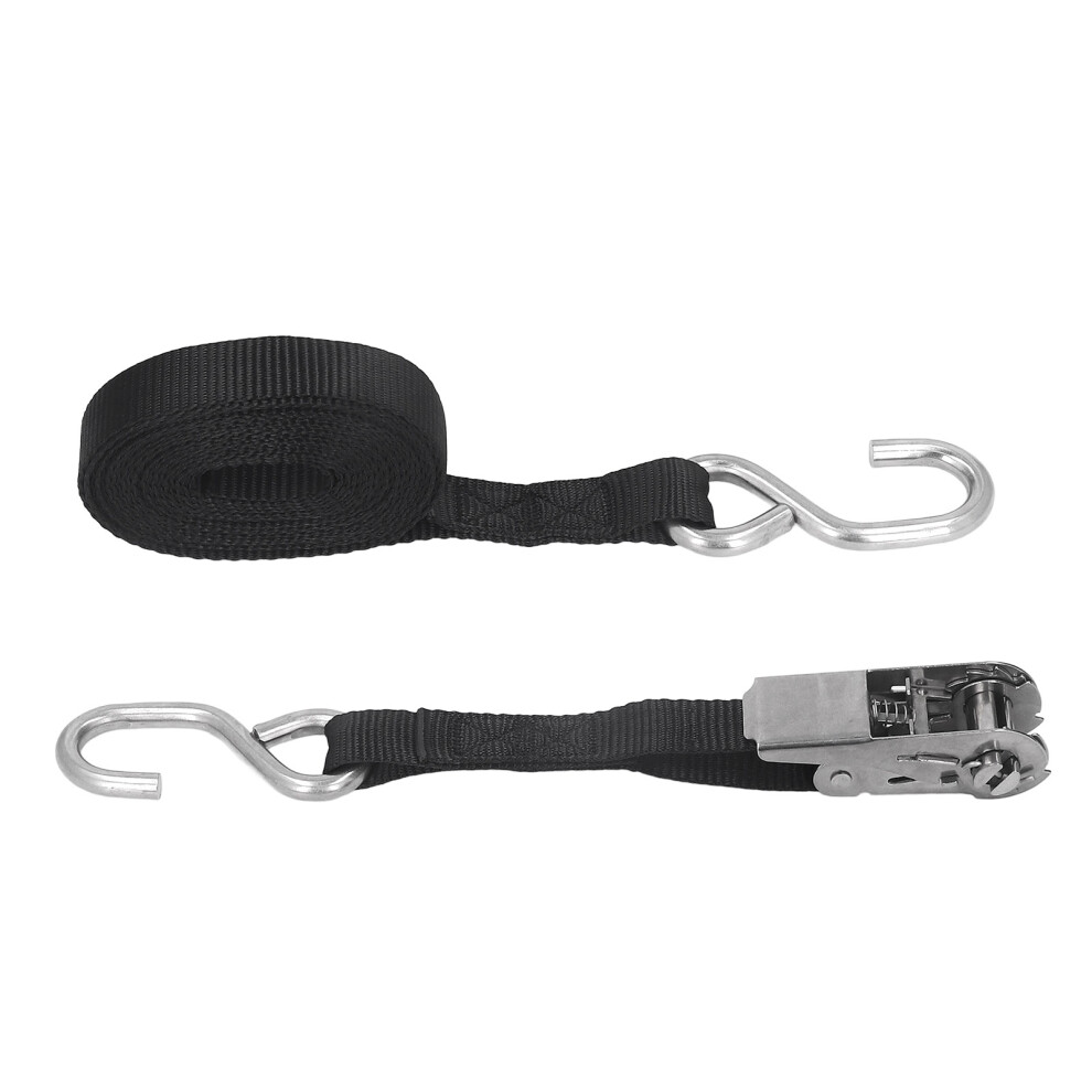 1In 25Mm Ratchet Tie Down Straps Black Rust Proof Precise Stitching For Motorcycletrailer Truck Kayak Boat 5M / 16.4Ft 8301318068396