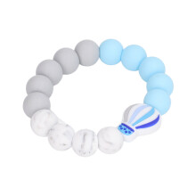 Baby Silikon Beißarmband Rund Handgefertigtes Spielzeug für Säuglinge Blau Grau Weiß