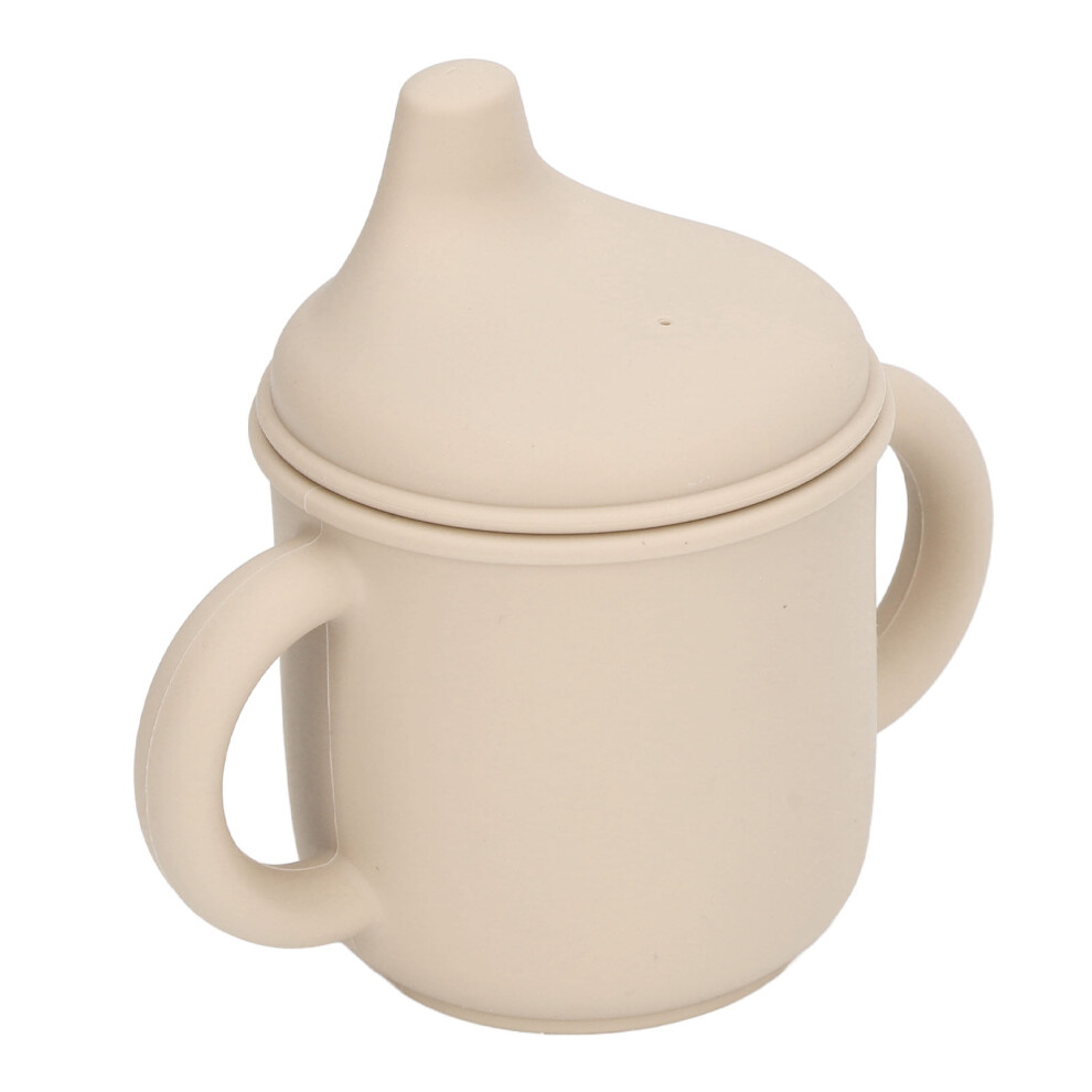 Silicone Spill Proof Cup Dishwasher And Microwave Safe Training Cup With Handles And Spout Lid For Toddlers And Babies Beige