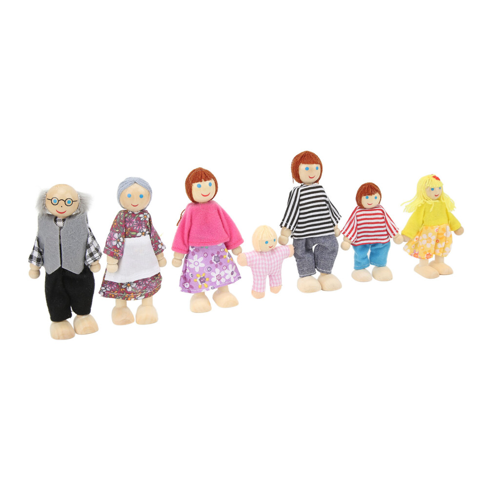 Wooden Doll House Family Cute Simulation 7 Dolls Family Pretend Play Figures For 1:12 Dollhouse 3101318091302