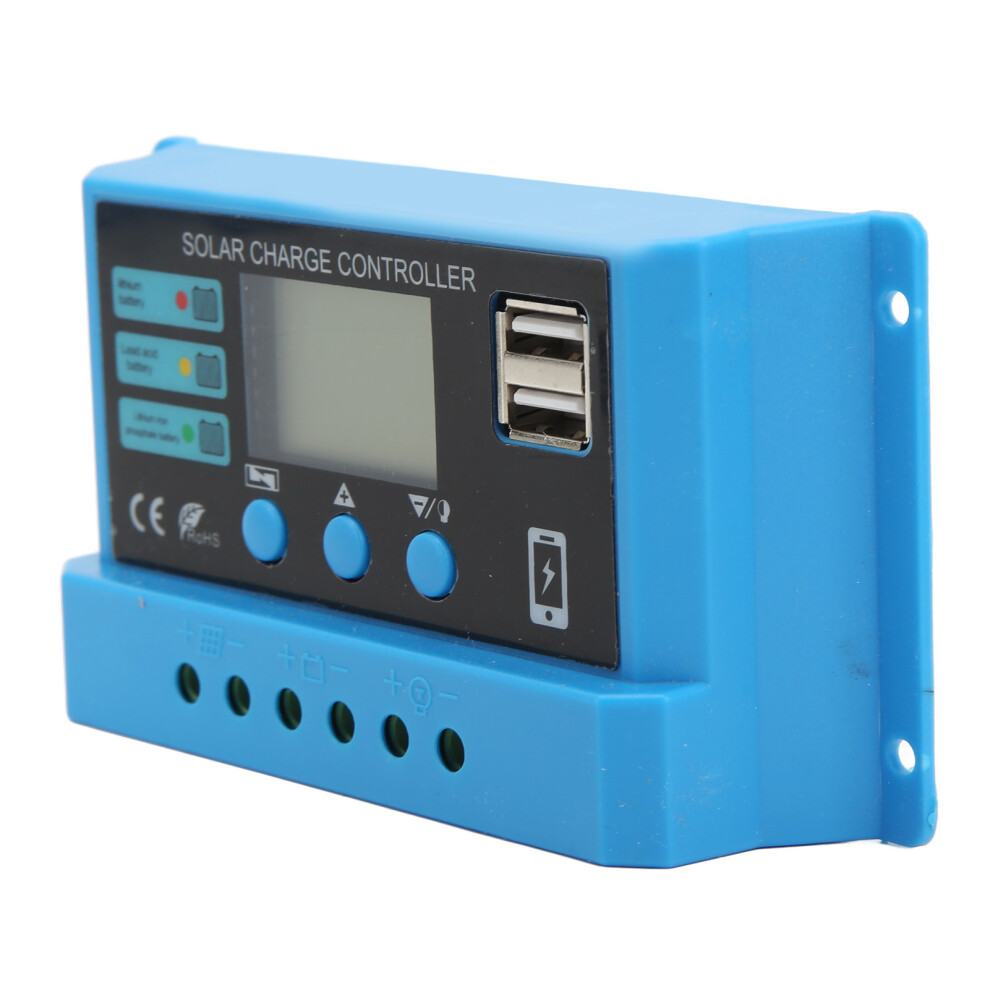 12V 24V Solar Panel Controller Lcd Display Photovoltaic Charge Controller With Connectors Blue 20A 9401318097347