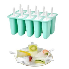 Ice Cream Mould 10 Grids Food Grade Silicone Non Stick Green Ice Lolly Maker for Home DIY